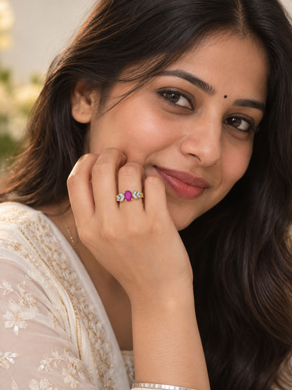 Gold Plated Ruby AD Finger Ring for Women
