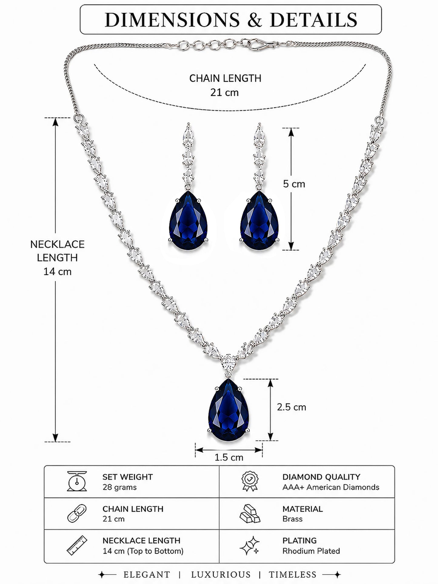 Silver Plated Blue Teardrop AD Jewellery Set for Women