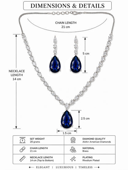 Silver Plated Blue Teardrop AD Jewellery Set for Women