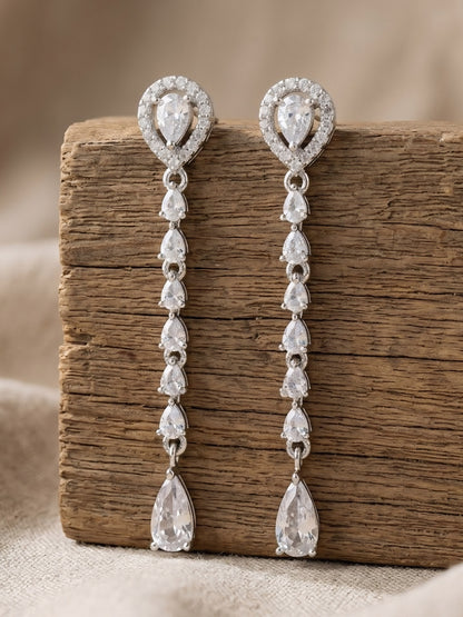 Silver Plated AD Drop Earrings for Women