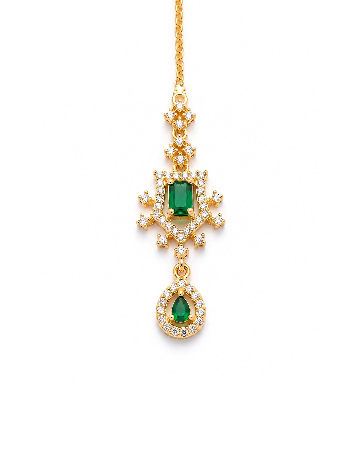 Gold Plated Green AD Maang Tikka for Women