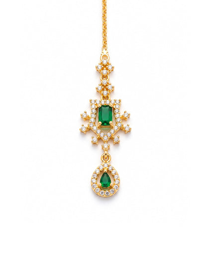 Gold Plated Green AD Maang Tikka for Women