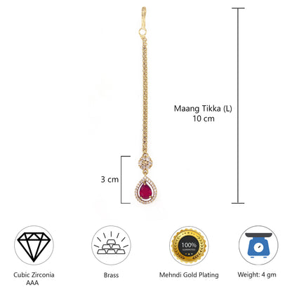 Gold Plated Red AD Maang Tikka for Women