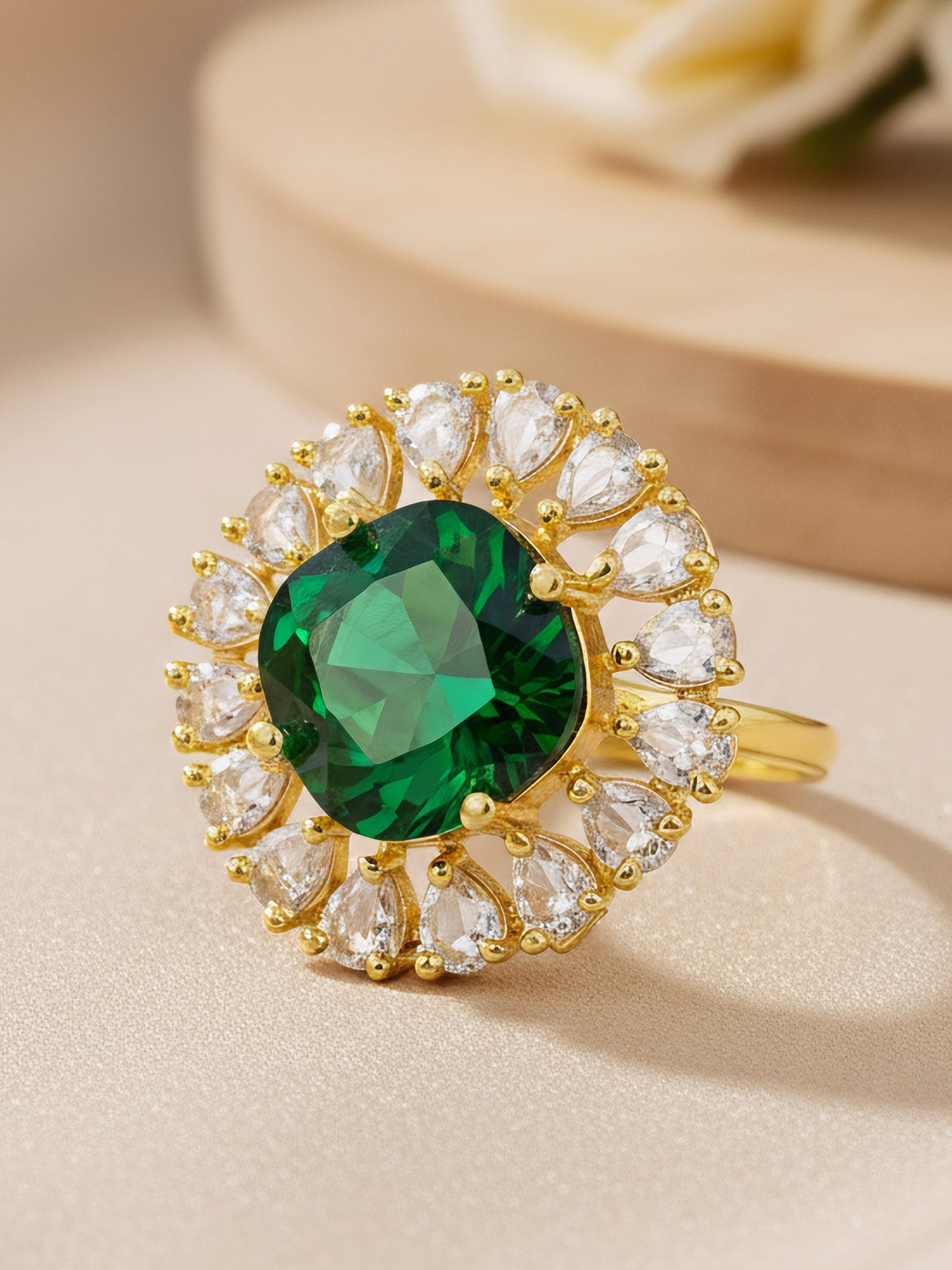 Gold Plated Green AD Finger Ring for Women