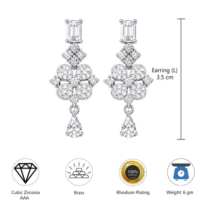 Silver Plated White AD Designer Earrings for Women
