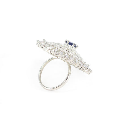 Silver Plated Blue AD Floral Ring for Women