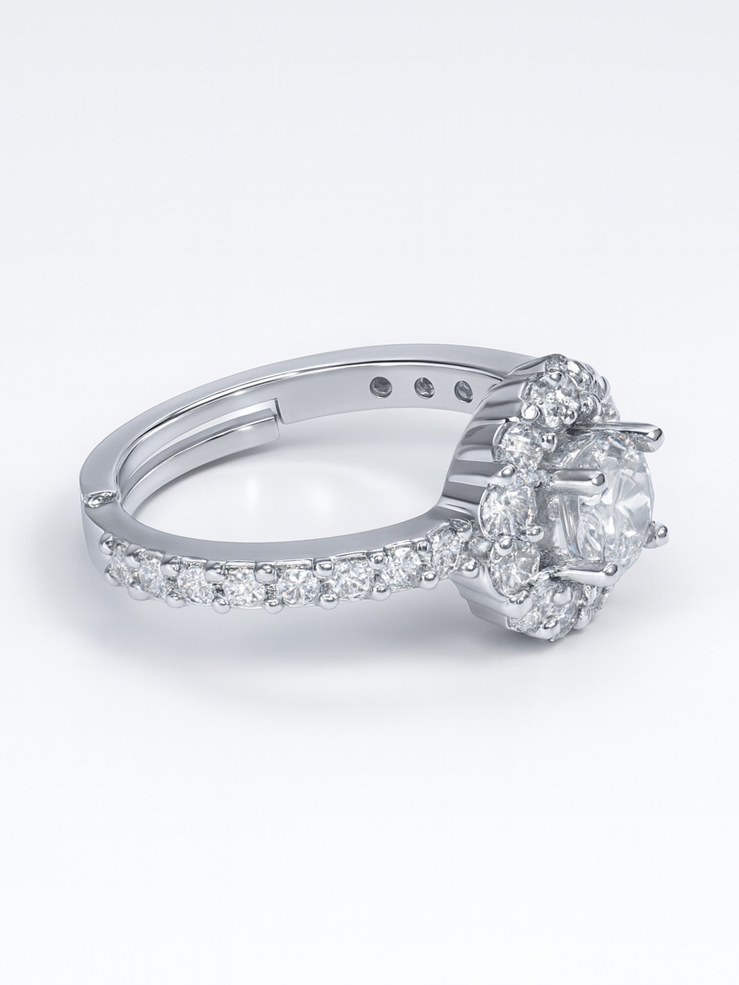 Silver Plated American Diamond Circular Adjustable Ring for Women