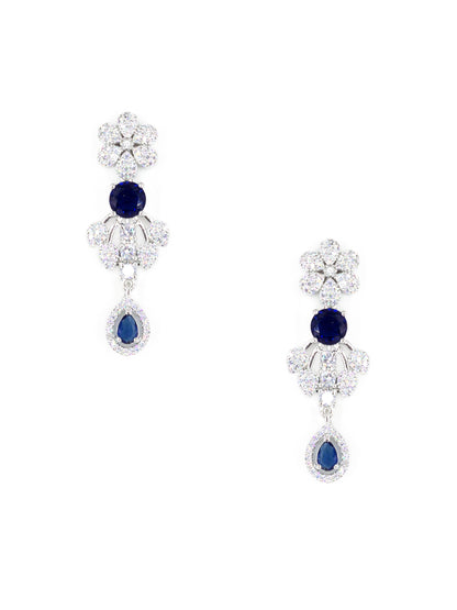 Rhodium Plated Blue AD Floral Jewellery Set