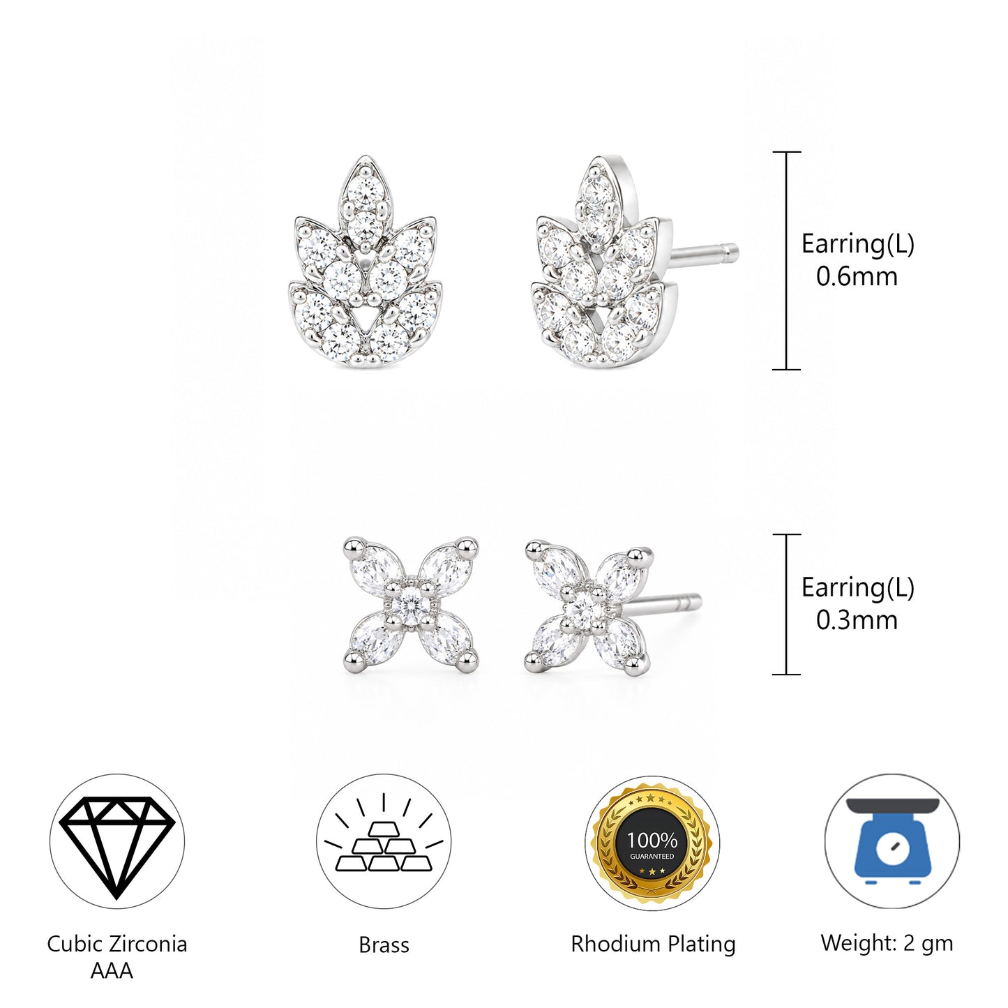 Set of 2 Silver Plated Stud Earrings for Women