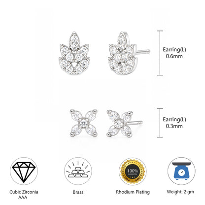 Set of 2 Silver Plated Stud Earrings for Women