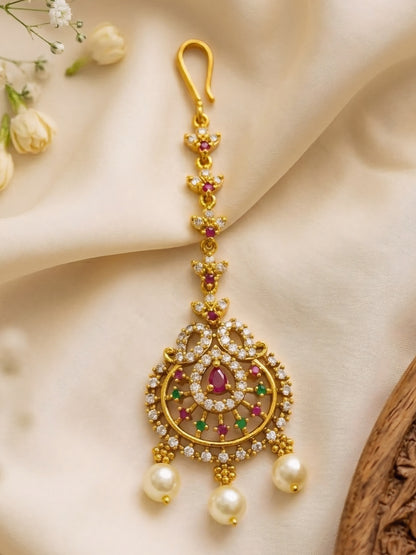 Gold Plated AD Ethnic Maang Tikka for Women