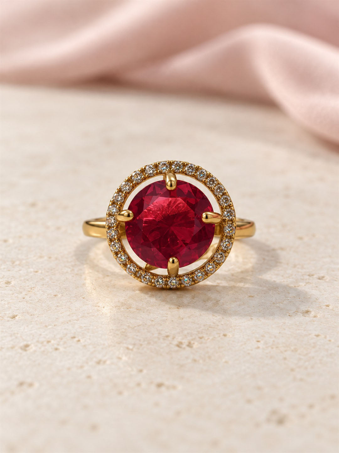 22K Gold Plated Red AD Finger Ring for Women