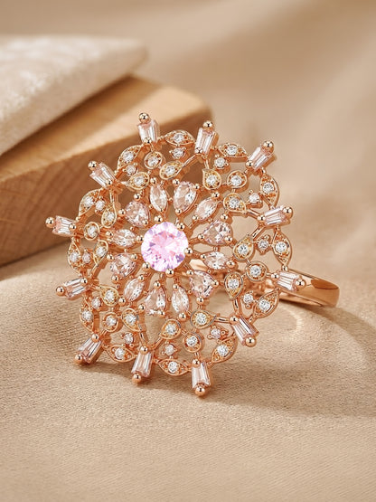 Rose Gold Plated Pink AD Ring for Women