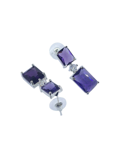 Purple Square Trendy American Diamond Jewellery Set