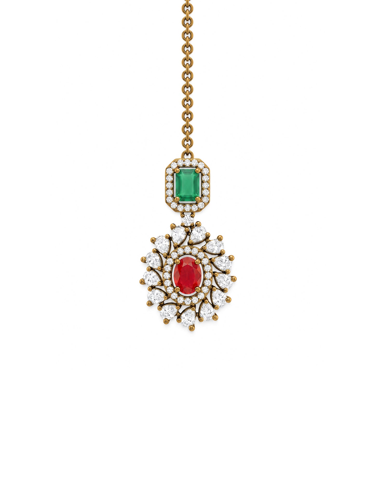 Antique Gold Plated Red AD Maang Tikka for Women