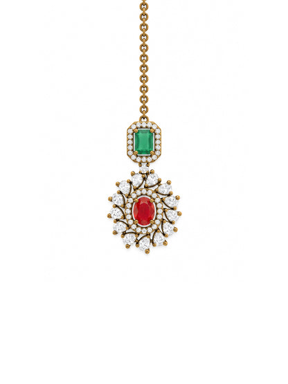 Antique Gold Plated Red AD Maang Tikka for Women