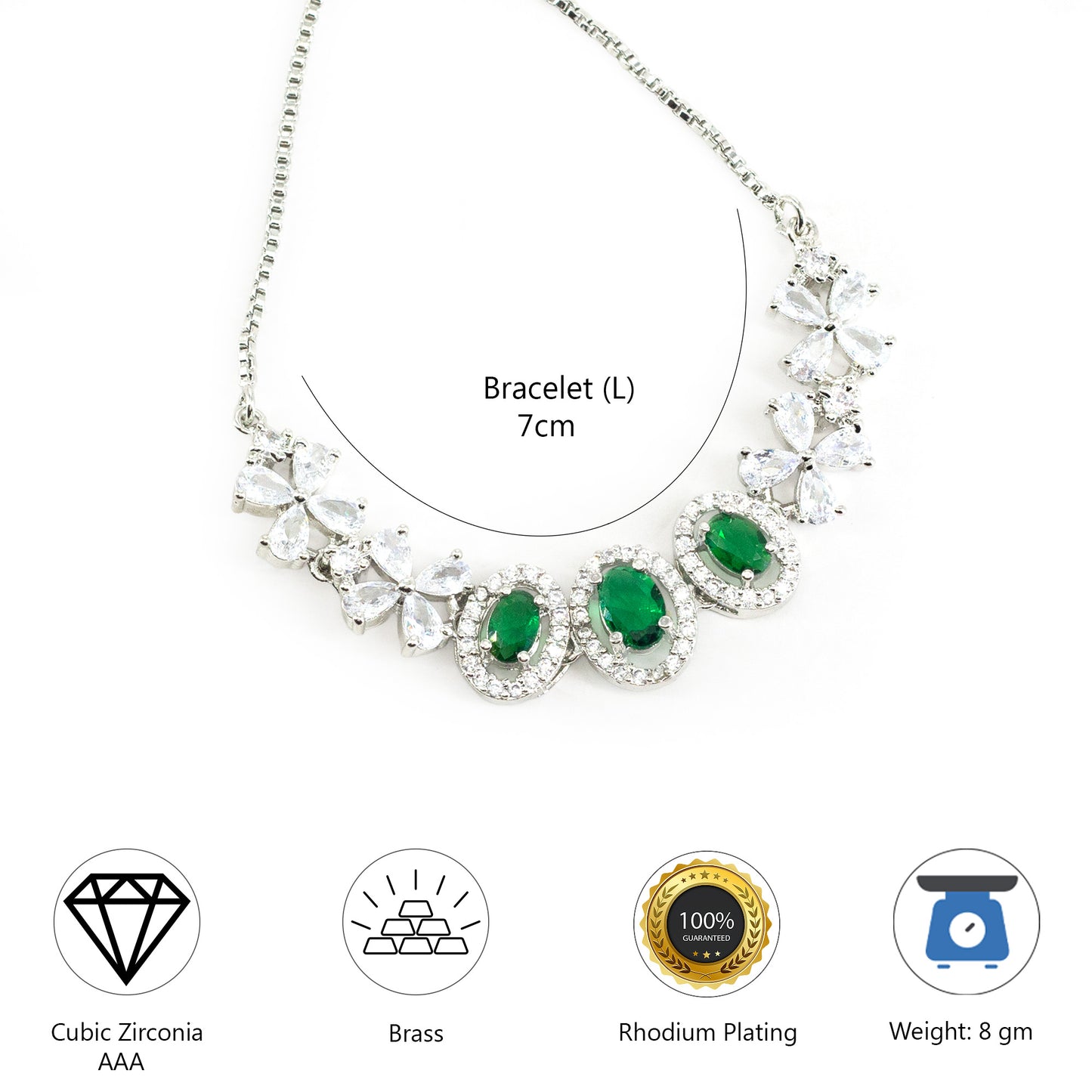 Silver Plated Green AD Adjustable Bracelet for Women