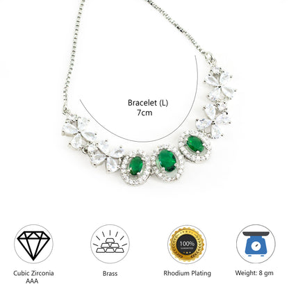 Silver Plated Green AD Adjustable Bracelet for Women