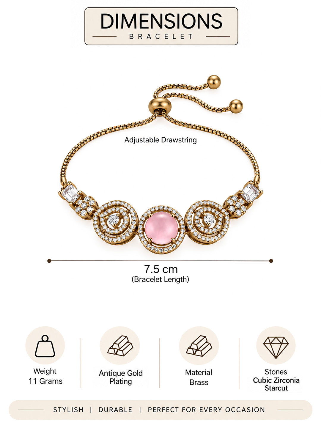 Antique Gold Plated Pink AD Bracelet for Women