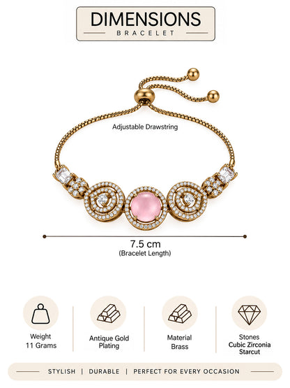 Antique Gold Plated Pink AD Bracelet for Women