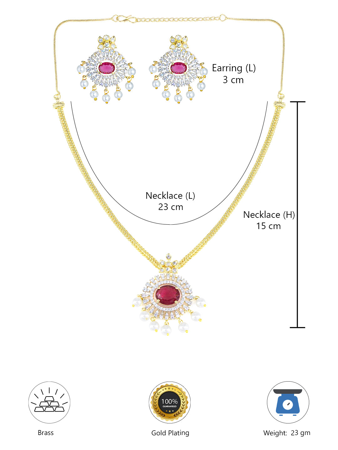 Gold Plated Ruby AD Faux Pearl Jewellery Set