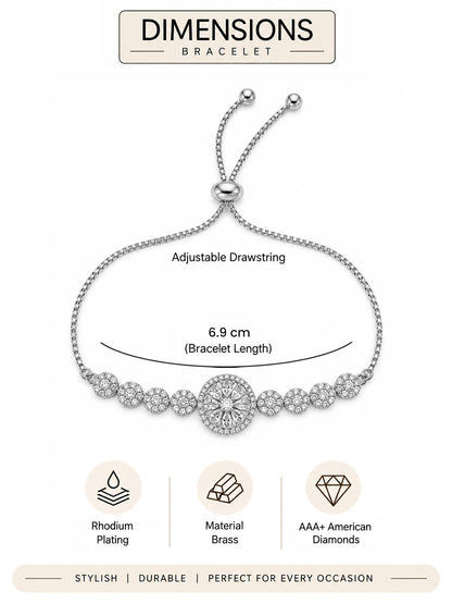 Rhodium Plated AD Adjustable Bracelet for Women