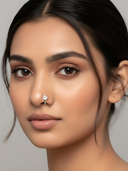 Set of 4 Silver & Gold Plated White American Diamond Press On Nose Pins