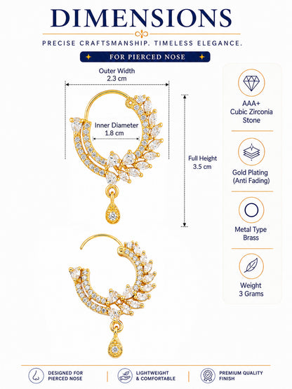 Gold Plated AD Floral Nosering for Women