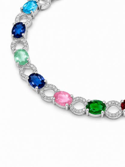 Silver Plated Multi Colour AD Choker Set for Women