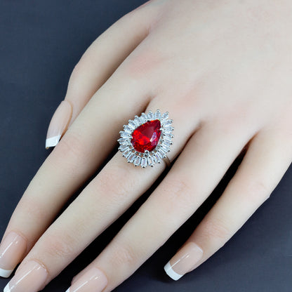 Rhodium Plated Red AD Adjustable Ring for Women