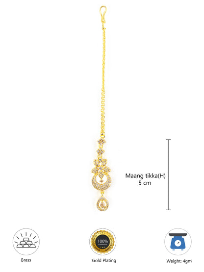 Gold Plated Floral AD Maang Tikka for Women