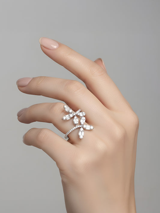 Rhodium Plated American Diamond Adjustable Ring for Women