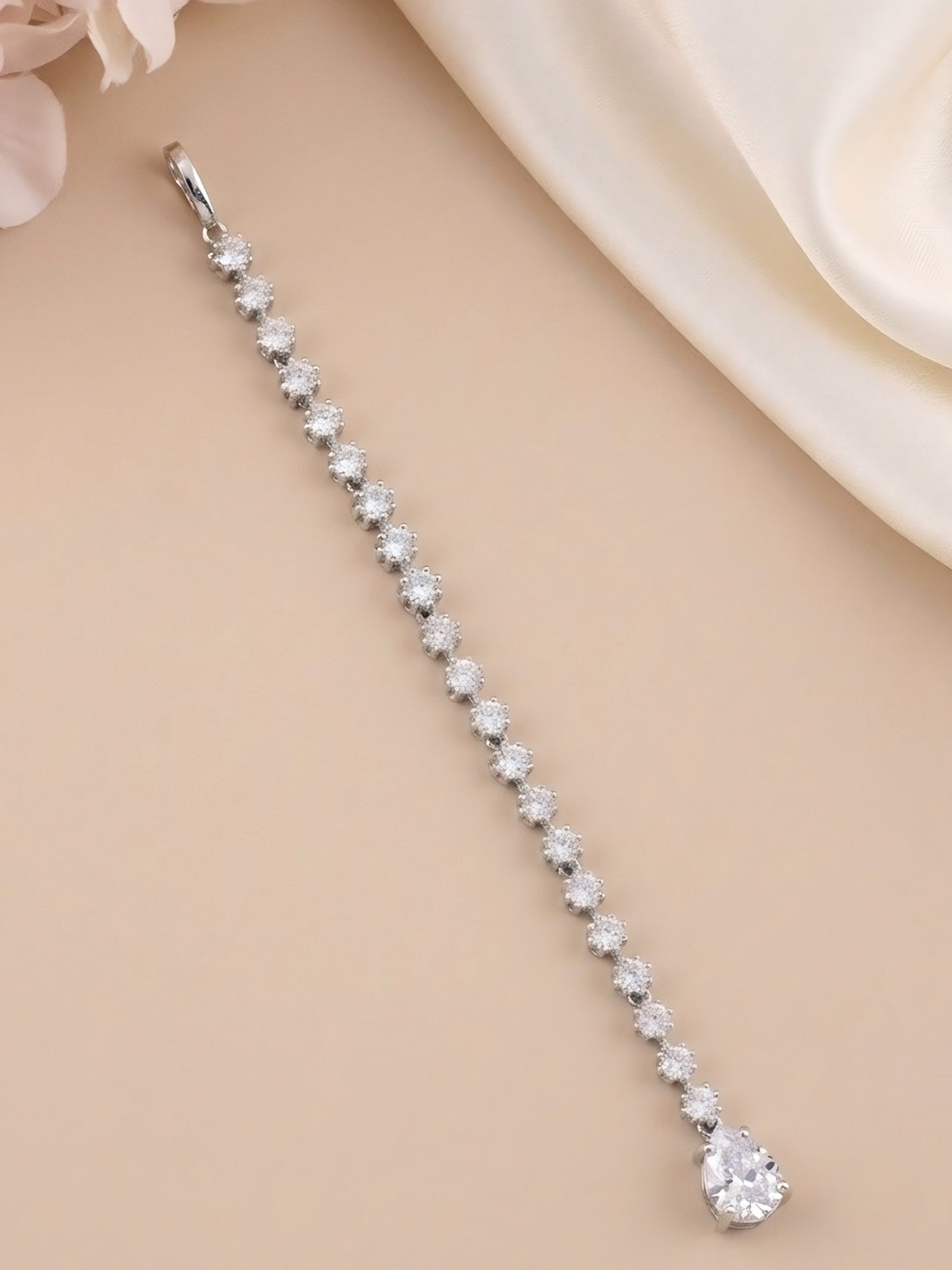 Silver Plated AD Teardrop Maang Tikka for Women