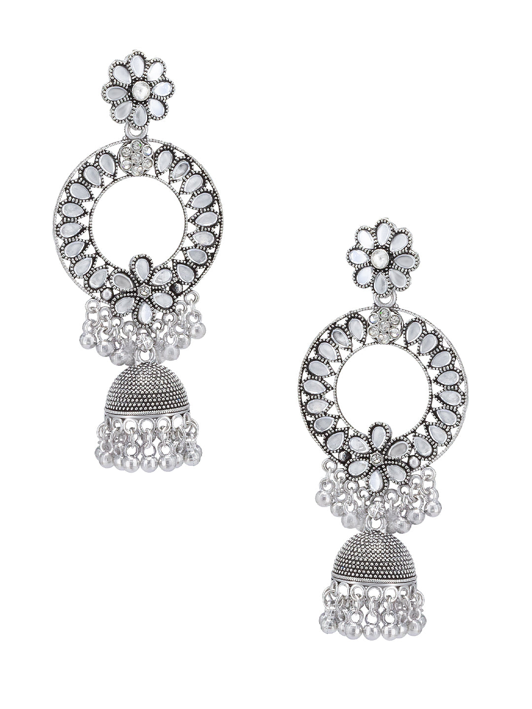 Pack of 2 Silver Oxidised Chandbali Jhumka Earrings