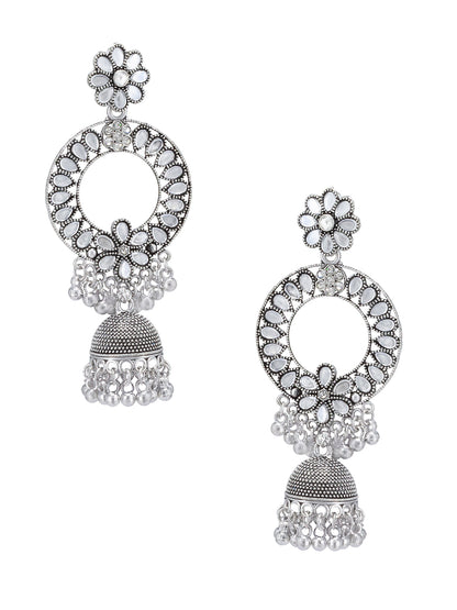 Pack of 2 Silver Oxidised Chandbali Jhumka Earrings