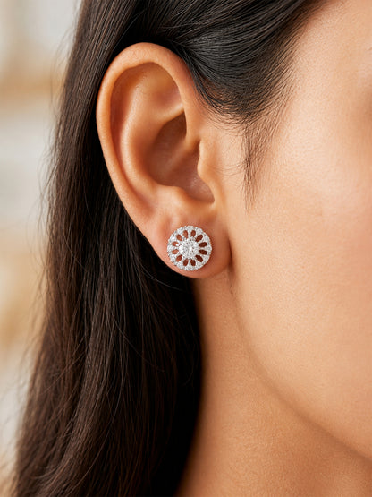 Rhodium Plated AD Stud Earrings for Women