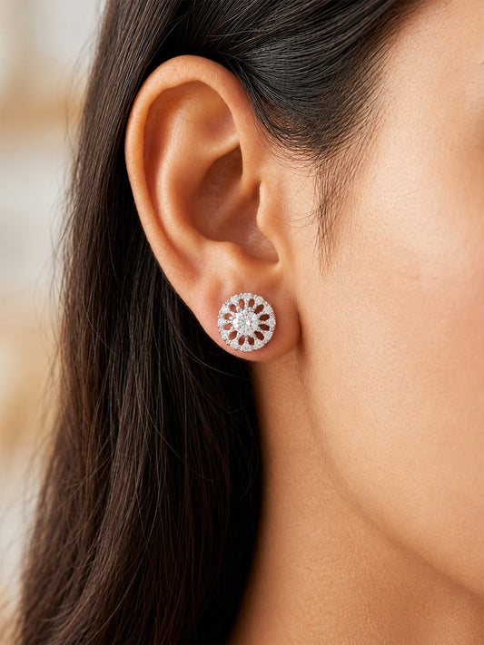 Rhodium Plated AD Stud Earrings for Women