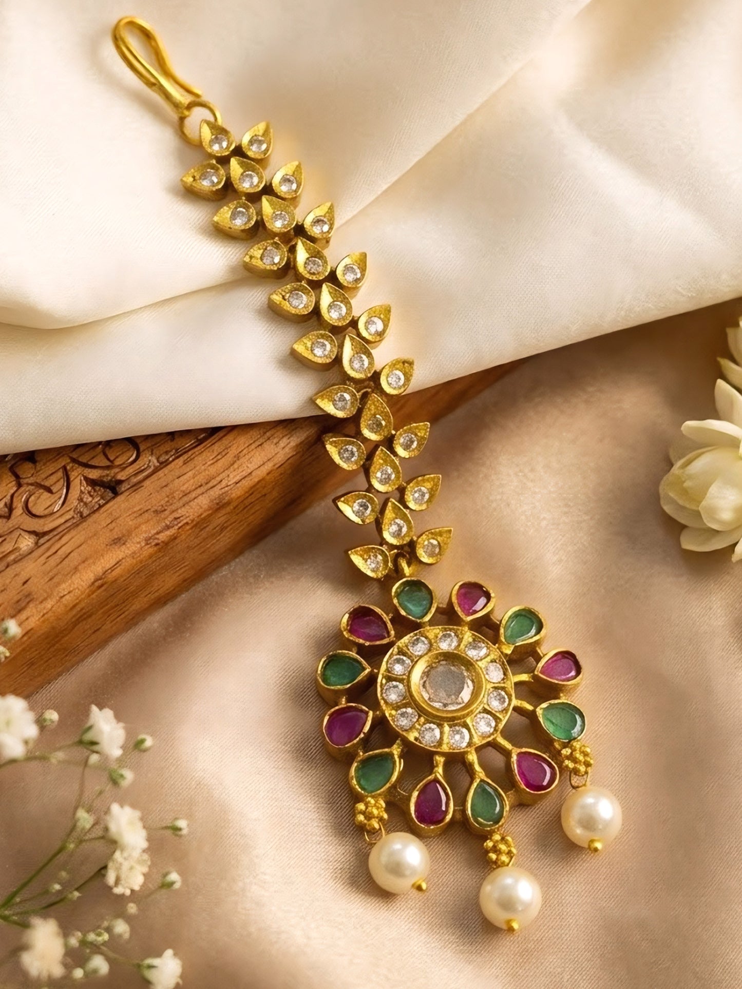 Gold Plated American Diamond Maang Tikka for Women