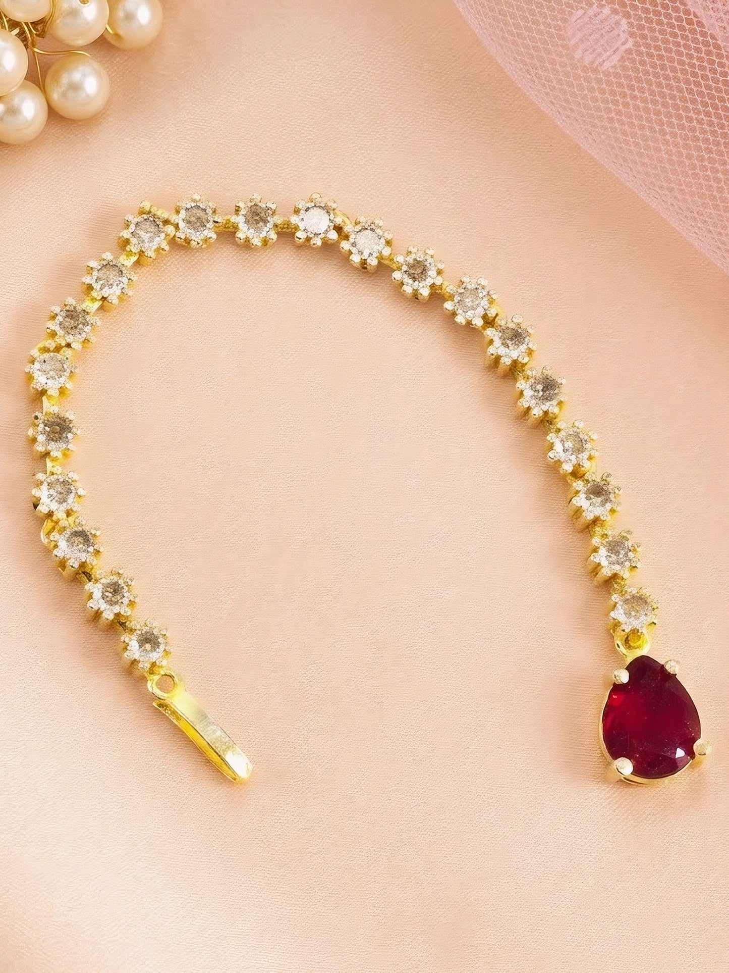 Gold Plated Red AD Teardrop Maang Tikka for Women
