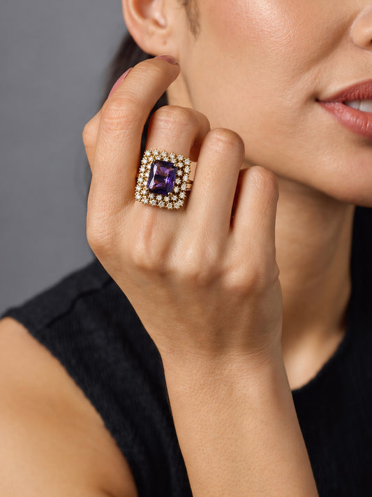 Gold Plated Purple AD Adjustable Ring for Women