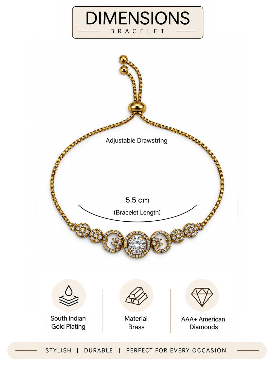 South Indian Gold Plated AD Adjustable Bracelet for Women