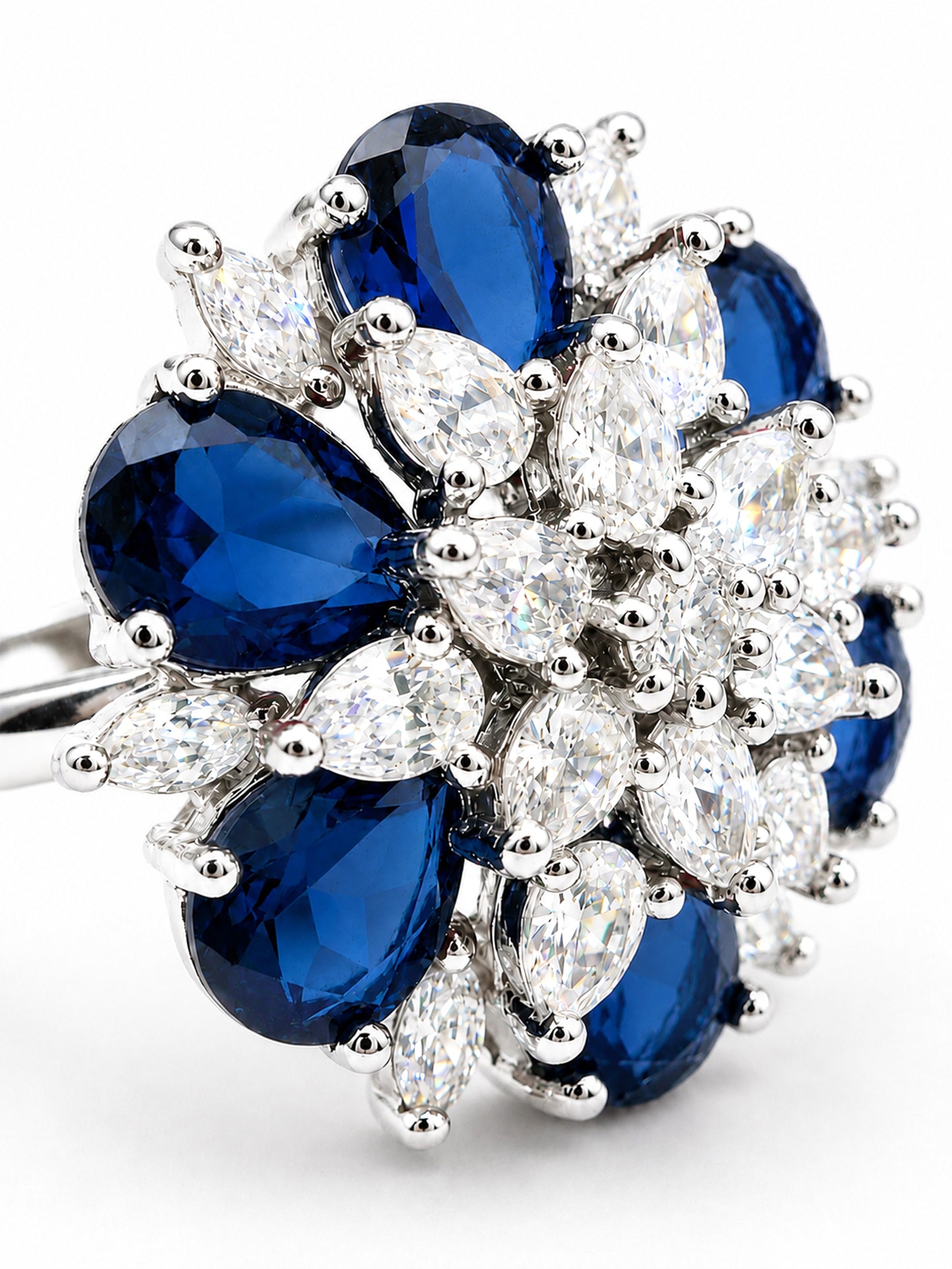 Rhodium Plated Blue AD Finger Ring for Women
