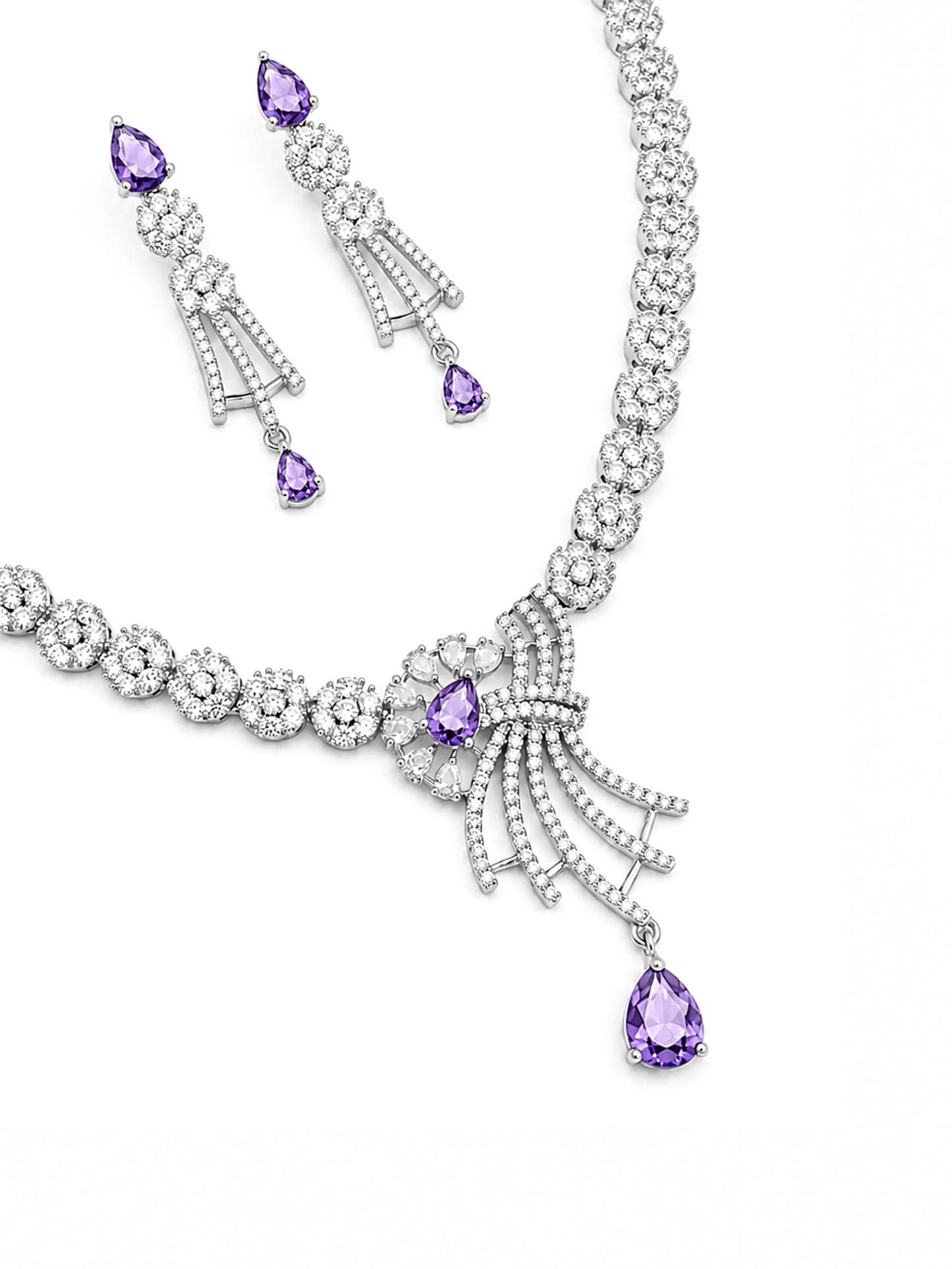 Silver Plated Purple AD Jewellery Set for Women