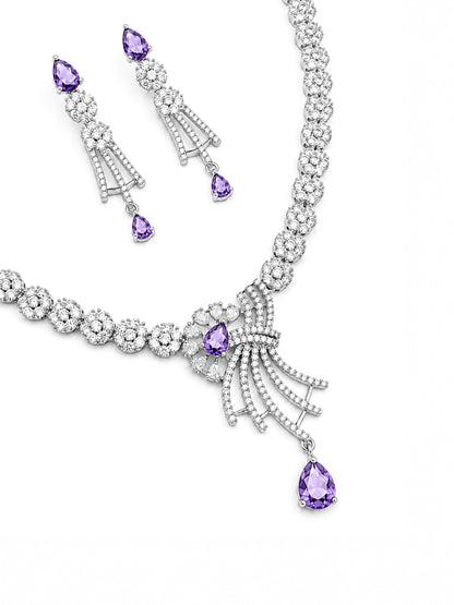 Silver Plated Purple AD Jewellery Set for Women