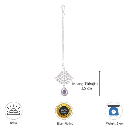 Silver Plated Purple AD Maang Tikka for Women