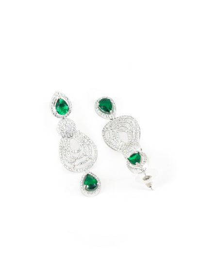 Rhodium Plated Green & White AD Jewellery Set