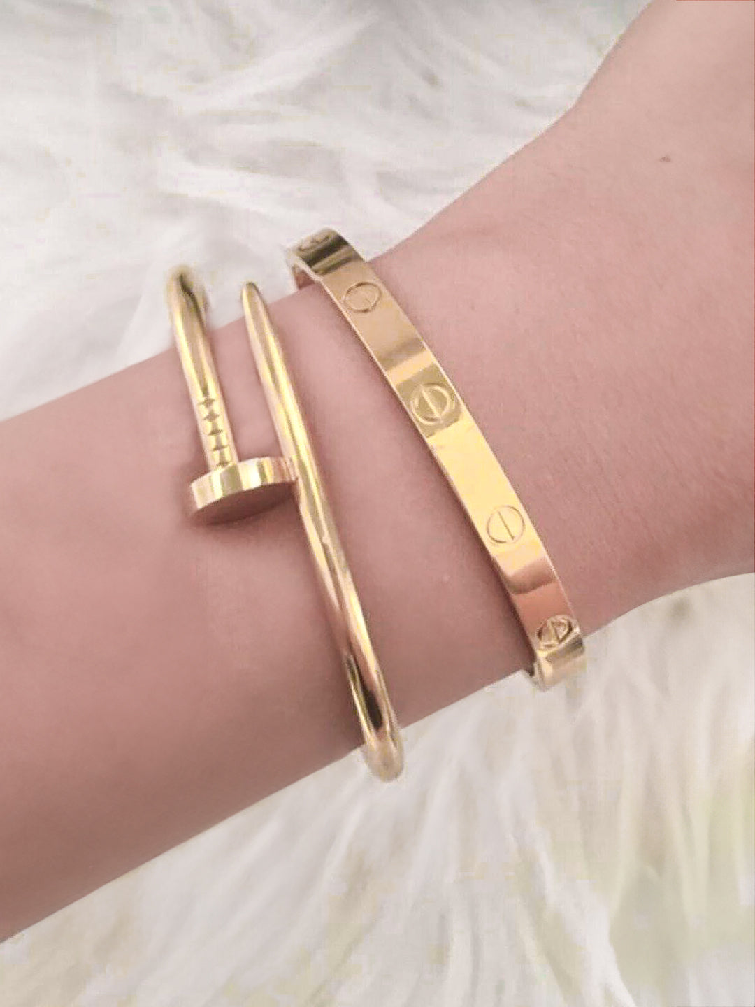 Pack of 2 Gold Plated Anti-Tarnish Stainless Steel Bracelet Set