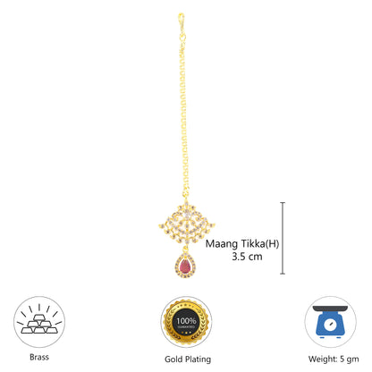 Gold Plated Red AD Maang Tikka for Women