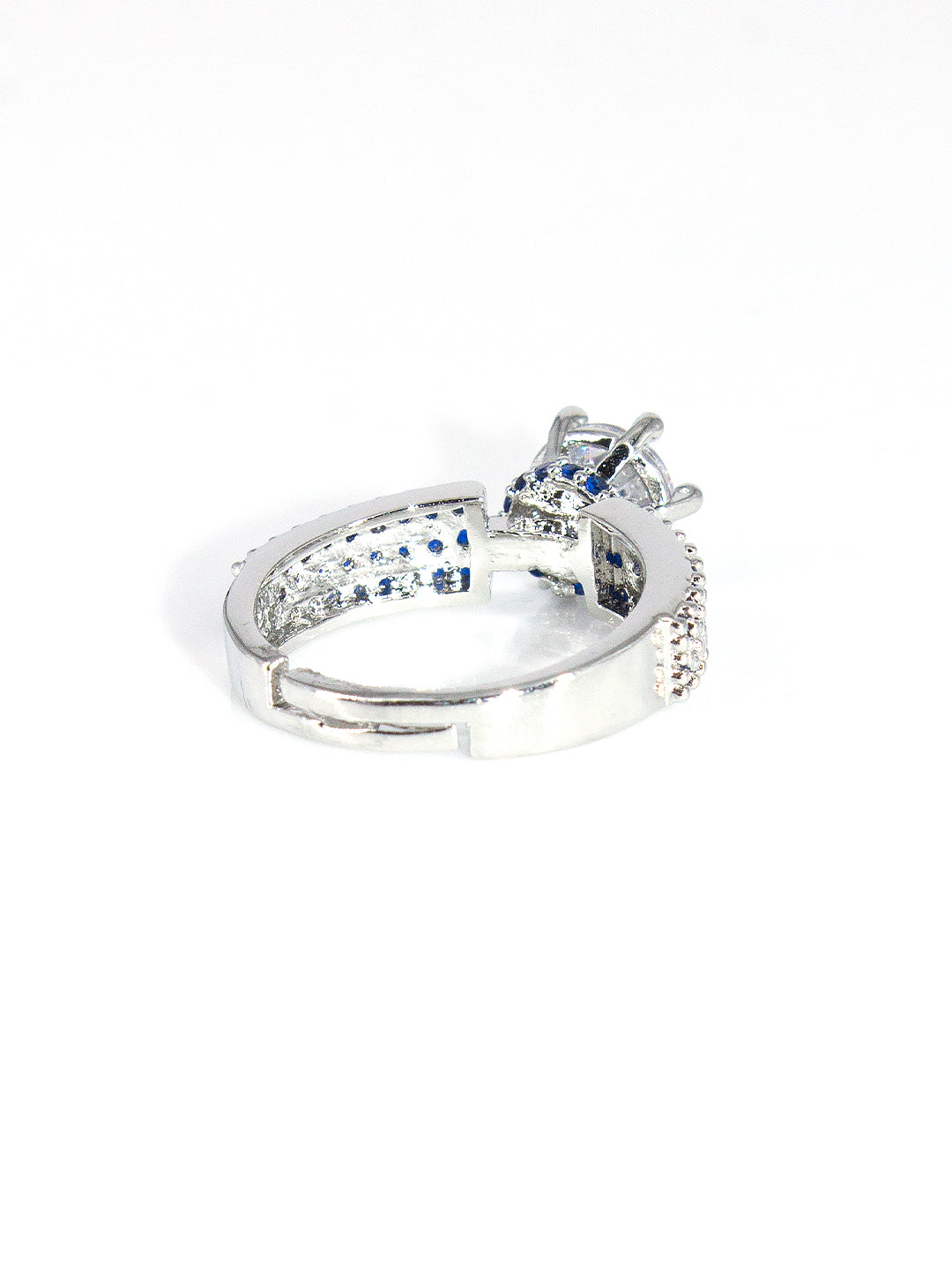 Silver-Plated American-Diamond Studded Adjustable Finger Ring