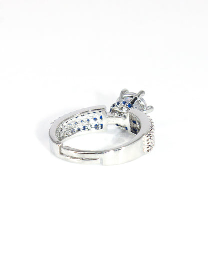 Silver-Plated American-Diamond Studded Adjustable Finger Ring